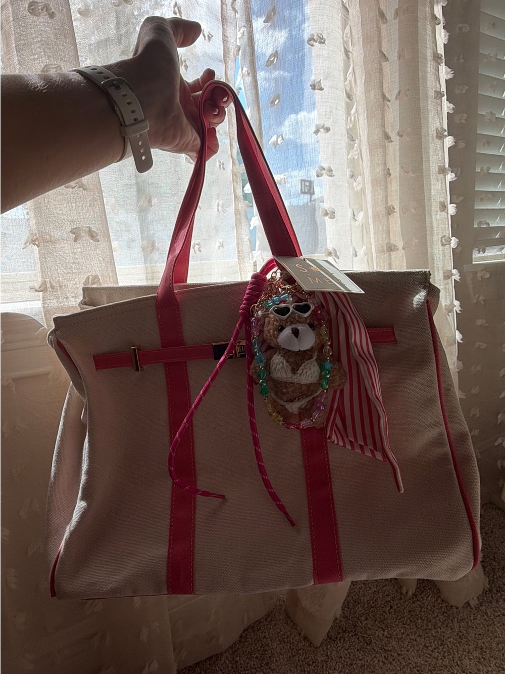 Sol and Mer Viral tote bag! Boatkin - Pink-Trim Canvas Tote Bag with Charms